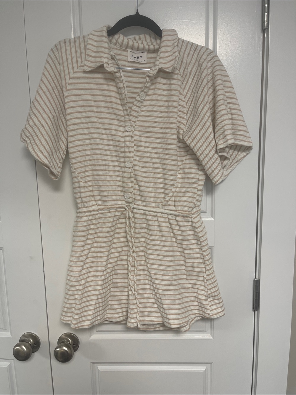 Sabo Striped Button Romper in Cream & Tan